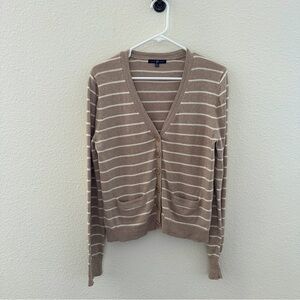 GAP Beige Striped Cotton Cashmere Cardigan - Preppy Coastal Cozy -‎ XL